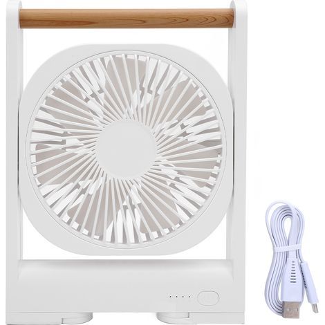 Wiederaufladbarer magnetischer Tischventilator, 4 Geschwindigkeitsstufen, leise, tragbar mit Griff – Weiß (1/5)