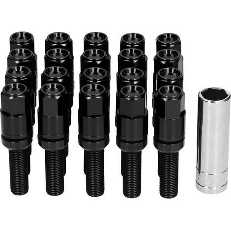 GARRYFIZH Boulons de roue allongés – 20 pièces, filetage M14x1.5, 28mm, avec manchon. Universal black, pour look personnalisé.