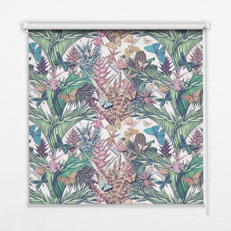 Tenda a Rullo Interna per Finestra - Tenda Filtrante Luce - Tenda Privacy - Tenda Decorativa Rettangolare - Rullo per Interni - (100 cm x 100 cm) - Farfalle sui fiori