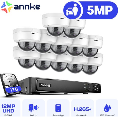 ANNKE 5MP CCTV Kit 16CH PoE NVR Outdoor Indoor IR Network Camera Motion Detection Remote Monitoring 12× Cameras Security Camera System - 1TB HDD (1/5)