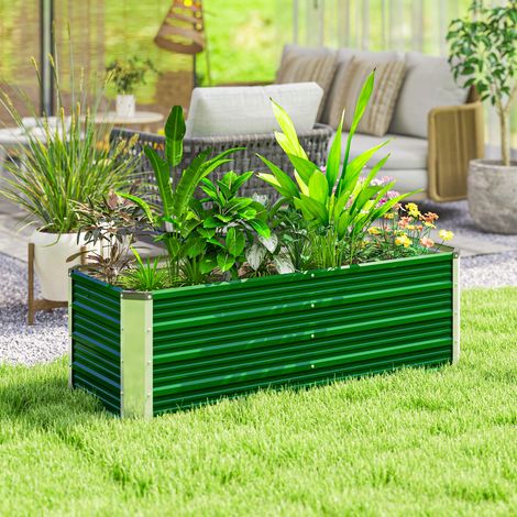 Jardinière extérieure en acier vert 125x47x44 cm avec 2 compartiments de plantation, bac sans fond pour jardin (1/5)