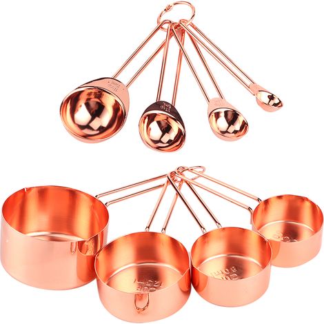 8-teiliges Messbecher- und Löffelset aus Edelstahl mit Skala, Küchenzubehör, Roségold (1/5)