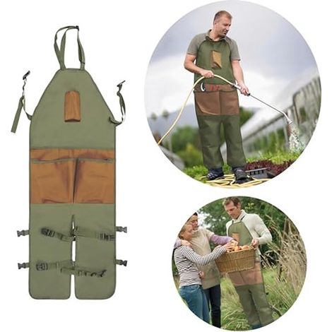 Delantal de jardinería, bolsillos grandes, impermeable y resistente a las manchas, ajustable (1/5)