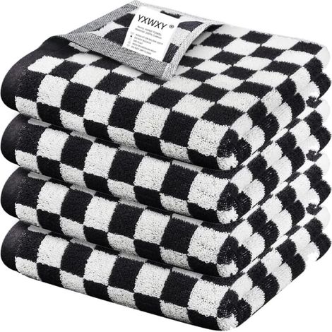 Toalla de algodón a cuadros blancos y negros, de 10,5 x 74 cm, suave y absorbente, para baño, cocina o uso general. (1/5)