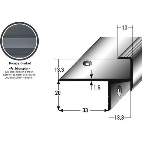 Laminat-Parkett-Treppenkante / Winkelprofil "Cardale", Einfasshöhe 13,3 mm, 33 mm breit, Aluminium eloxiert, gebohrt-bronze dunkel-1000