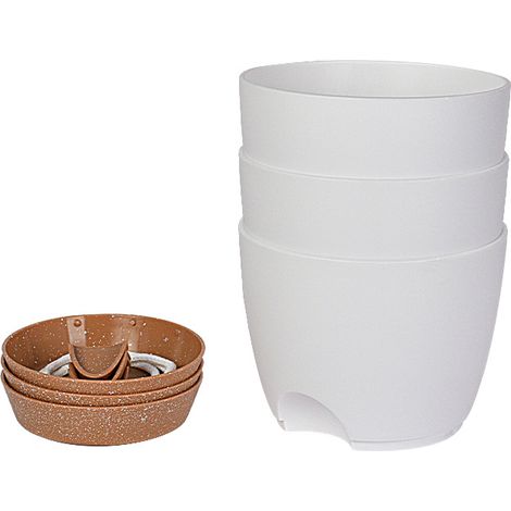 Lot de 3 pots de fleurs à arrosage automatique avec soucoupe, respirants et réutilisables, décoratifs et peu encombrants, pour intérieur et extérieur.