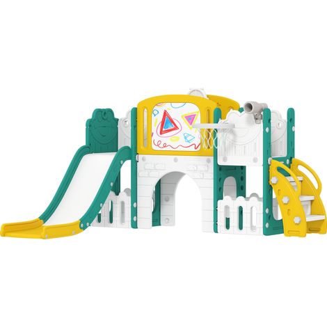 Ensemble toboggan 7-en-1 tout-petits panier basket grenouille escalade balançoire intérieur/extérieur jaune+vert (1/5)