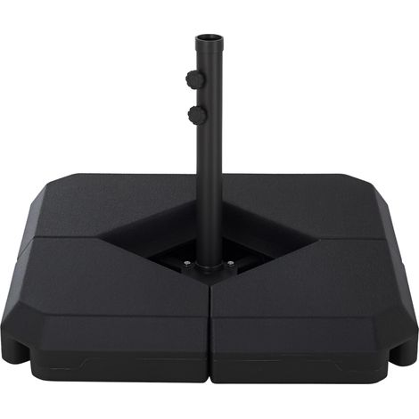 Pied de parasol Ø48 mm avec 4 poids lestables à l'eau ou au sable (capacité 60 L), support de parasol en pourme de croix avec tube en acier 80 x 80 x 56 cm, noir