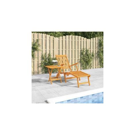 Chaise longue d'extérieur repose-pieds et table Acacia solide (1/5)