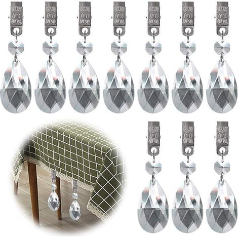 Glarks Ensemble de 10 poids de nappe avec clip en métal, cristal AB, prismes lacrymaux, crochets pour tables de pique-nique, lourd pour l'extérieur (à mailles) (1/5)