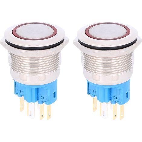 2Pcs Bouton Poussoir Redémarrage Acier Inoxydable 22mm 6 Broches, Interrupteur pour AC220V, Remplacement Rouge (1/5)