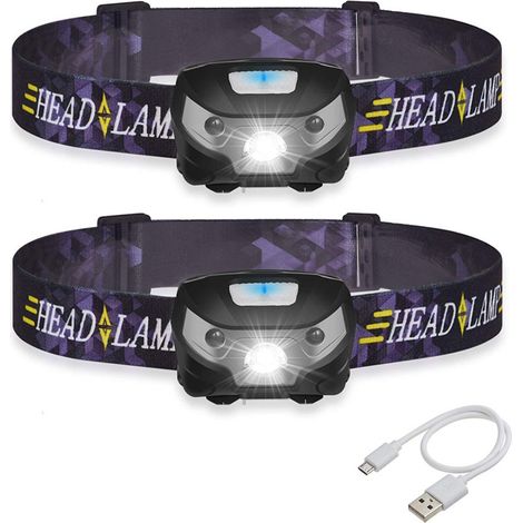 Lampe torche D Headlight, lampe frontale super lumineuse, petite et légère pour adultes et enfants, lot de 2, style : sans induction 