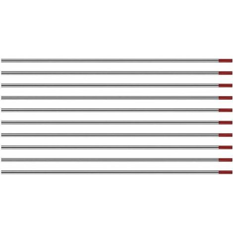 Electrodos de tungsteno para soldadura TIG con 2 % de torio WT20 (rojo) 1,6 mm x 150 mm, 10 unidades por paquete.