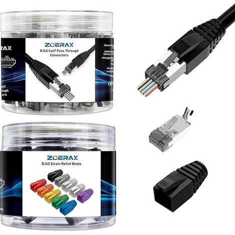 Conector de red, diseño blindado, alto rendimiento, color negro, 50 unidades. (1/2)