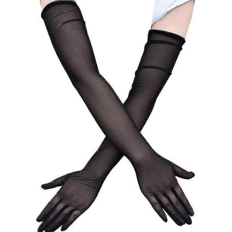Gants en maille (1 paire) Gants élégants en maille noire pour femme - Respirants et plus longs pour plus de confort et de style