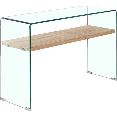 Console en verre trempé L. 125 cm étagère décor chêne clair - ICE (1/5)