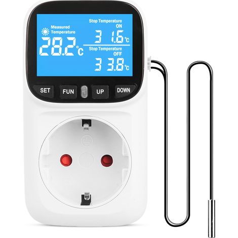 Thermostat Prise Numérique 230V avec Sonde, Contrôleur de Température Chauffage Refroidissement, Minuterie et Alarme Température pour Serre Aquarium Terrarium Reptiles