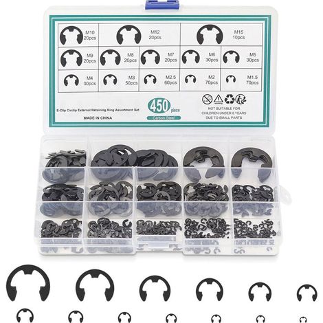 Circlips - Anneaux De Retenue Externe En Acier Trempé - Pour Fixation De Poulies Engrenages Roulements - 420 Pièces 13 Tailles (1/5)