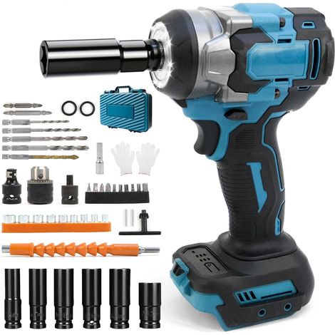 Clé à Chocs sans Fil Brushless 700Nm Boulonneuse à Choc Electrique Compatible avec Makita 18V, Visseuse à chocs Fréquence d'impact 2300RPM, 1/2" Boulonneuse Electrique, 6 Douilles à Chocs (1/5)