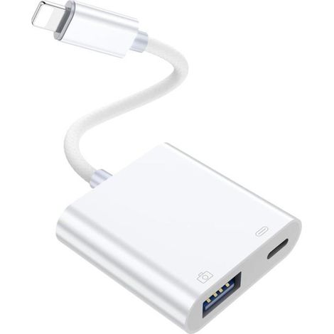 Adaptateur Lightning vers USB pour caméra OTG pour iPhone/iPad, câble USB 3.0 mâle vers USB femelle,avec de port de charge (1/5)