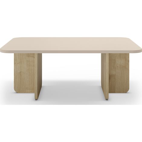 Table basse, table de salon aspect bois coloris crème - Longueur 100 x Profondeur 60 x Hauteur 42 cm (1/5)