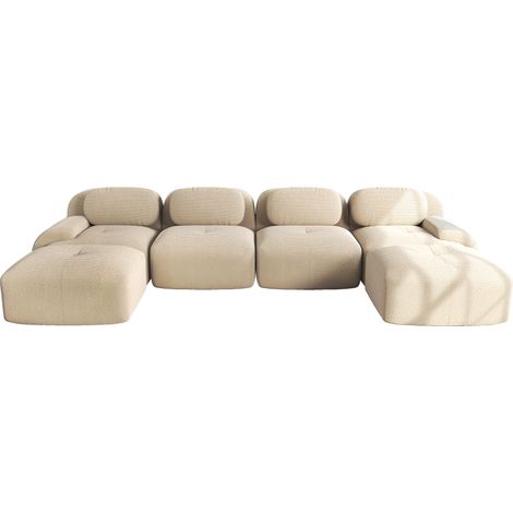 ELVMI Sofá de Esquina Modular sin Montaje con Reposabrazos Curvos, en Cotelé, Beige (1/5)