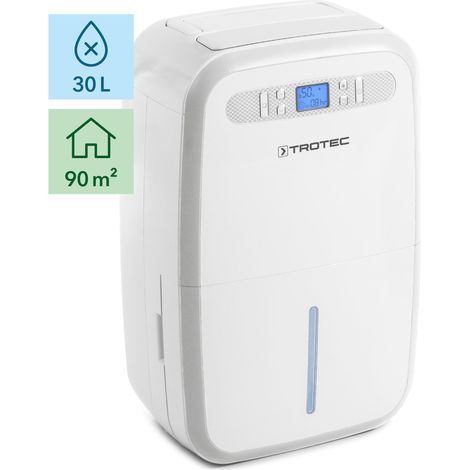 TROTEC Deshumidificador eléctrico TTK 95 E, 30L/24h, Depósito 5,3L, Portátil, Para Habitaciones de hasta 90m²/230m³, 700 W,Auto-Apagado, Higrostato Automático, etc.