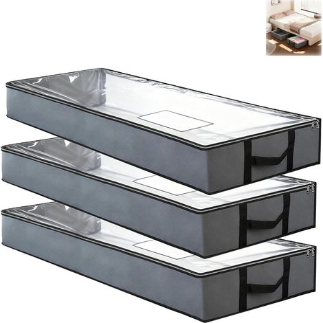 Lot de 3 boîtes de rangement pliables sous lit de 90 l avec couvercle Pour vêtements, couettes et linge de lit Noir (1/5)