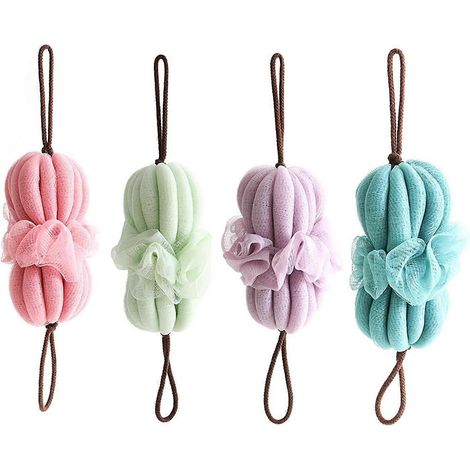 Lot de 4 éponges de bain et de douche, loofahs extensibles avec corde pour la toilette. (1/3)