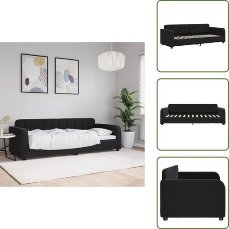 The Living Store Sofá cama sin colchón terciopelo negro 80x200 cm - Sofá cama sin colchón