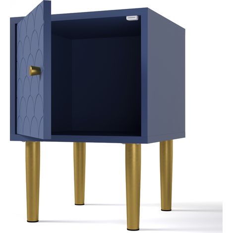 Mesa auxiliar de noche azul marino con puerta y patas metálicas 35 x 35 x 51 cm (1/5)