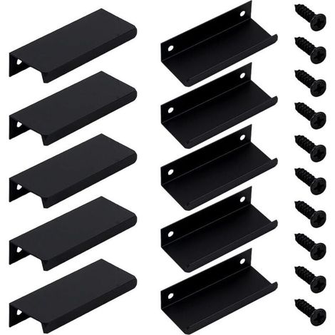 Lot de 10 poignées rectangulaires de 8 cm pour placard de cuisine, avec vis, en fer, pour tiroirs, armoires, portes de penderie (noir) (1/5)