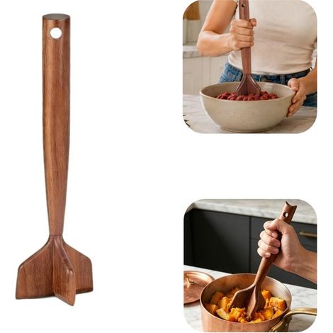 Presse-purée en bois - pilon à pommes de terre et viande durable et efficace, brun, 28 x 8 cm (1/5)