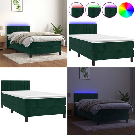 Cama box spring colchón y LED terciopelo verde oscuro 80x200 cm - Colchón con LED - Cama box spring