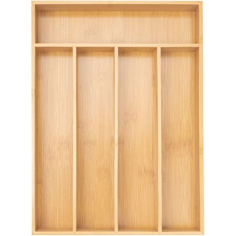 Contenitore per posate, organizer per cassetti da cucina, organizer per posate in bambù, portaposate, contenitore per posate, contenitore per cassetto per posate (5 scomparti) (1/4)