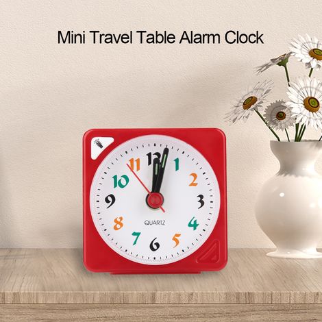 Réveil de voyage compact à quartz avec veilleuse LED et fonction répétition, fonctionne sur pile, rouge (1/5)