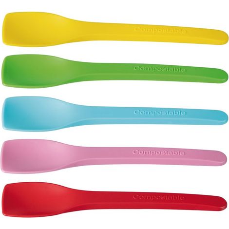 Cuillère à glace mix 5 couleurs en CPLA 10 cm - 5000 unités - Betik