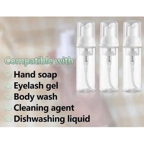 Paquete de 3，Dispensador de espuma，Bomba de espuma vacía transparente，Envase recargable，Botellas de viaje para champú y cosméticos (50 ml) (1/4)
