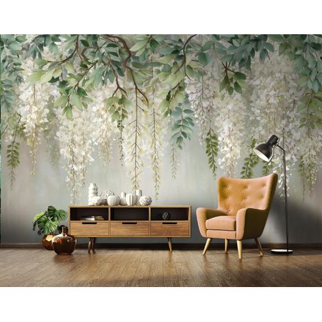 Fototapete Hängende Blätter Blumen – Moderne Großformat Wandtapete 150x105 cm – Für Wohnzimmer & Schlafzimmer