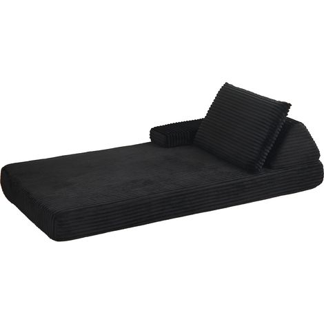 Sofá Modular de Corduroy, Respaldo Triangular, Reposabrazos Desplazables, Cojines Alargados, Negro (1/5)