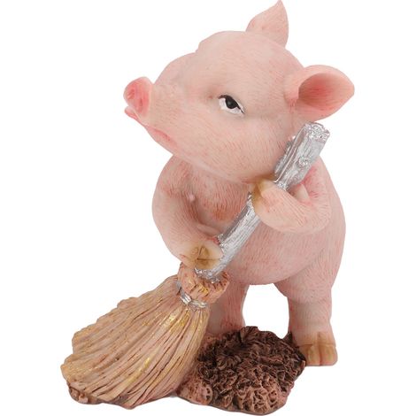 Pig Figurine Miniature Size Premium Durable Resin Floor Sweeping Design Country Style Piggy Figurine (1/5)