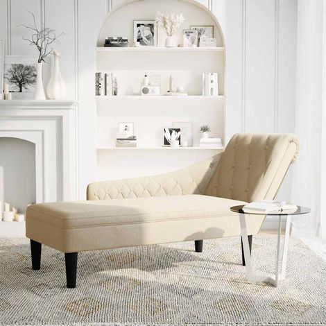 Fauteuil de Salon,Chaise,Fauteuil long avec coussin et accoudoir droit crème tissu CFW104822 (1/5)