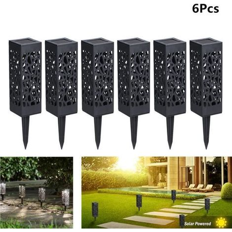 6pcs Lampe solaire exterieur de jardin, Borne solaire jardin, Borne jardin solaire sol, Lampe de jardin exterieur sur pied 6500K (1/4)