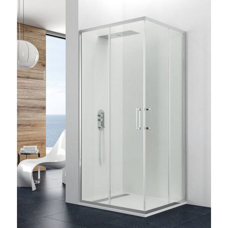 Box doccia angolare PRESTIGE con apertura d’angolo e 2 porte scorrevoli, 75x75 cm, vetro trasparente, profilo cromo lucido (1/5)
