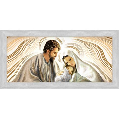 Lupia - Quadro moderno Sacra Famiglia, per soggiorno camera da letto, cornice BOSTON colore Grigio GREY, 50x100 cm, NATIVITY BROWN