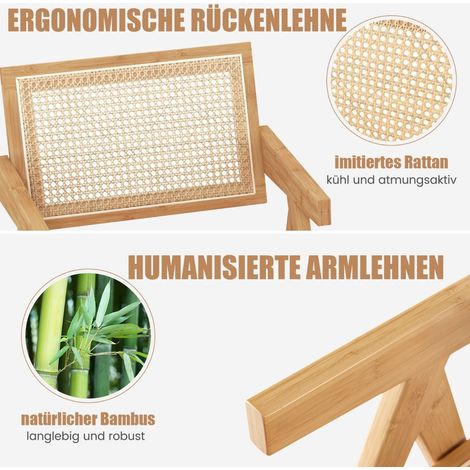 4-Piece Dining Chair Set, Bamboo & Faux Rattan, Natural (1/5)