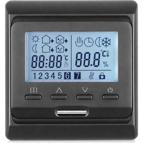 Thermostat programmable hebdomadaire E51 à écran LCD pour chauffage électrique, noir, 16 A (1/5)