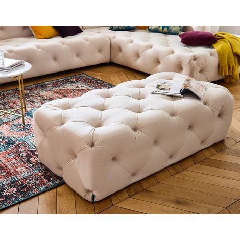 Gallata - sitzhocker chesterfield - aus samt - beige (1/5)