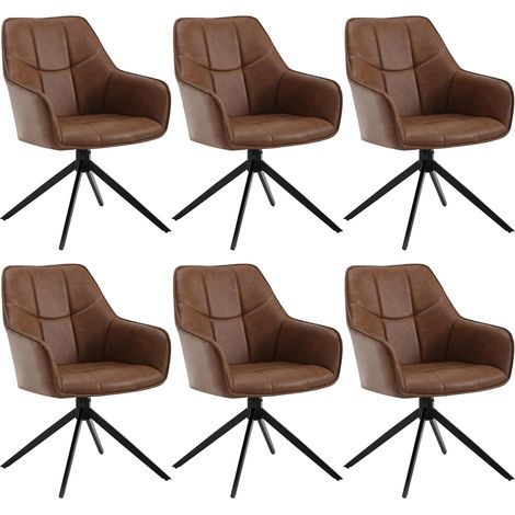 WOLTU Set di 6 sedie da pranzo con Gambe in Metallo.Schienale e Seduta Girevole.in PU Vintage Marrone Chiaro