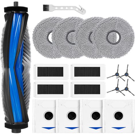 18-teiliges Zubehör-Set für Ecovacs Deebot N30 Pro / N30 Omni / N30 Pro Omni Saugroboter: 1 Hauptbürste, 4 Seitenbürsten, 4 Filter, 4 Wischtücher, 4 Staubbeutel, 1 Reinigungsbürste (1/5)